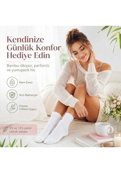 Genel Kadın Bambu Uzun Çorap 6 Lı Paket, Dikişsiz Burunlu Yumuşak Dokulu Siyah Beyaz Beyaz 6 Lı / 36-40