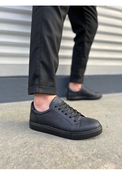 Jy165 Elite Bağcıklı Cilt Erkek Günlük Sneaker Ayakkabı Cst - Siyah Siyah