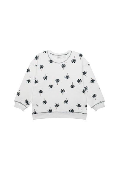 Antebies Organik Beyaz Palmiye Desenli Beli Lastikli Bağcıklı Erkek Çocuk Sweatshirt Şort Takımı