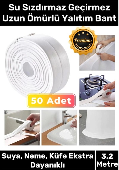 Premium Su Geçirmez Sızdırmaz Dayanıklı Lavabo Pvc Kenar Küf Önleyici 3.2m 50 Adet İzolasyon Bant