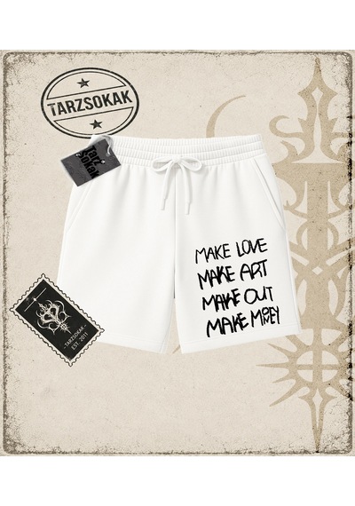 Tarzsokak Gotik & Grunge Streetwear Make Love Make Unisex Şort Beyaz