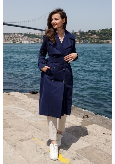 Pastelastore %100 Pamuk Gabardin Uzun 110cm Astarlı Kemerli Kadın Trençkot 1111 Lacivert Pastelastore %100 Pamuk Gabardin Uzun 110cm Astarlı Kemerli Kadın Trençkot 1111 Lacivert