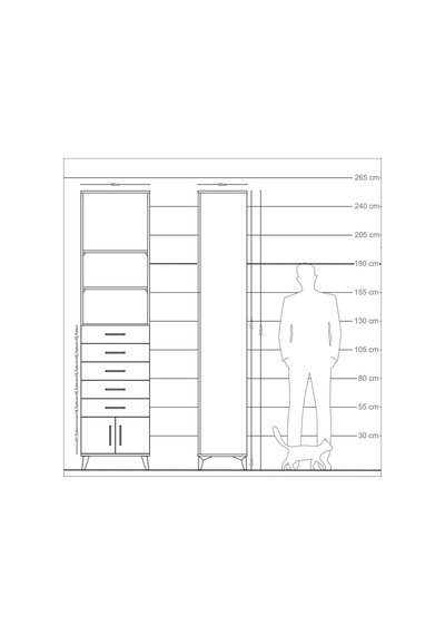 Arges Dolap 4 Raflı 5 Çekmeceli 2 Kapaklı 60x30x243 Çam-antrasit Atlas Çam