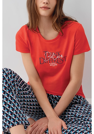 Pierre Cardin 9157 Modal Pamuk Cepli Kısa Kol Kadın Pijama Takımı Kırmızı