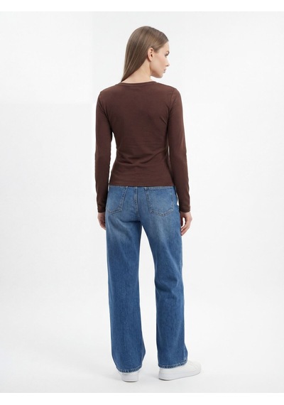 Slim Crop Fit Kadın Tshirt U.kol Kahverengi Slim Crop Fit Kadın Tshirt U.kol Kahverengi