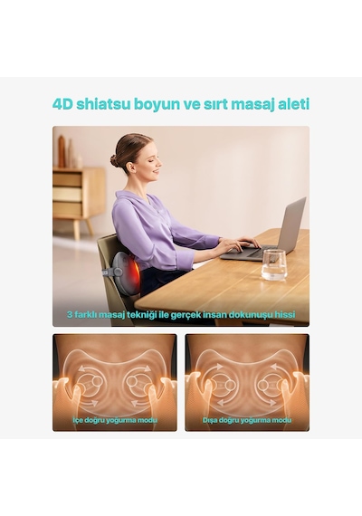 Skg T1-2 Pro Masaj Yastığı, Termoterapi-ısı Terapisi, Bel, Kalça, Sırt, Omuz Boyun Masaj Aleti Gri
