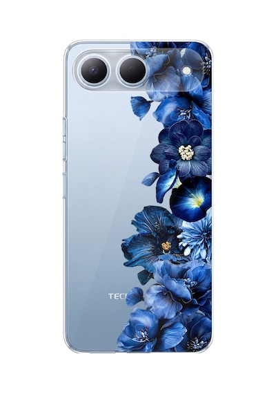 Tecno Spark 40 5g Uyumlu Royal Blue Şakayık Çiçek Demeti Baskılı Silikon Kılıf