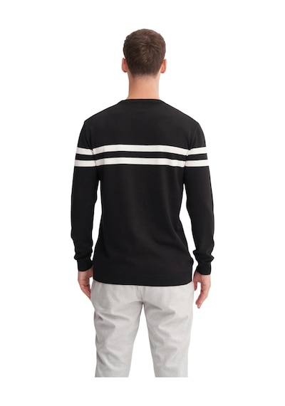 Cazador Slim Fit Viskon Kumaş Basic İki Çizgili Bisiklet Yaka Kazak Siyah