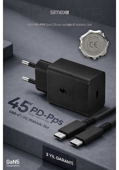 Simex Samsung S22-s23-s24-s25-s26 Uyumlu 45w Usb-c Şarj Seti Aleti Cihazı Adaptörü 5a Kablo Sps-18
