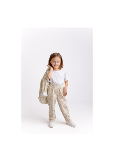 Oliven The Kid Çiçek Gabardin Kız Çocuk Pantolon Ekru
