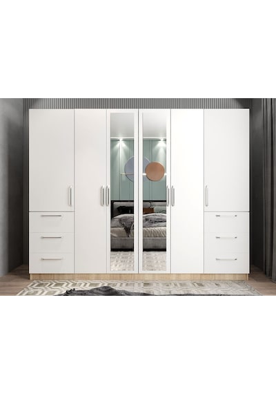Zeren 6 Kapaklı Çekmeceli Gardırop Dolap Mb 270 Cm