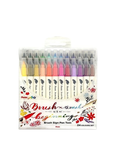 Pentel Brush Sing Pen Twin Çift Taraflı Fırça Uçlu Kalem 24 Renk Çok Renkli