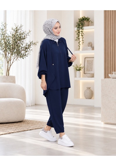 Unika Boutique Kadın Yarım Fermuar Detay İkili Salaş Takım Lacivert