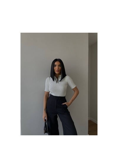 De Pose Kadın Polo Yaka Kısa Kollu Premium Trend T-shirt Beyaz