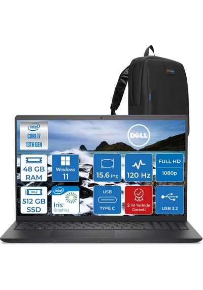 Dell Vostro 3530 N1601PVNB3530P17 i7-1355U 48 GB 512 GB SSD 15.6" W11P Dizüstü Bilgisayar + Zetta Çanta