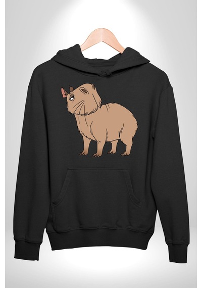 Chispi Kadın Erkek Siyah Kapüşonlu Sweatshirt Hoodie Siyah