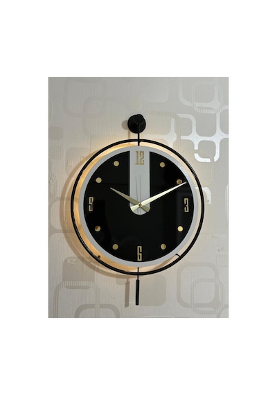 Pey Aksesuar Metal 40x60 Cm Camlı Duvar Saati Işıklı Gerçek Cam Duvar Saati Modern Tasarım Altın