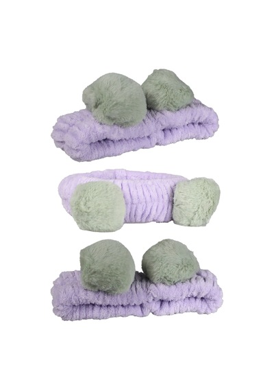 Toyaş Lila Yeşil Ponponlu Peluş Bandana Makyaj Spa Saç Bandı Çok Renkli
