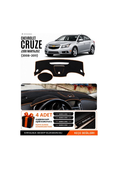 Chevrolet Cruze J300 Makyajsız 2008-2011 Uyumlu Torpido Örtüsü - Siyah-kahverengi - Ch006