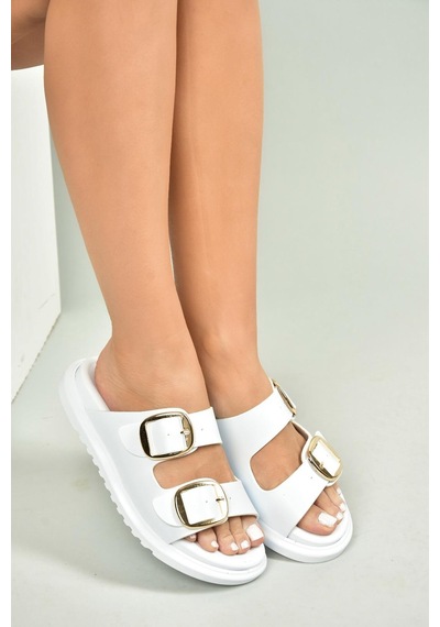 Fox Shoes U725042109 Beyaz Kadın Terlik Beyaz-suni Deri