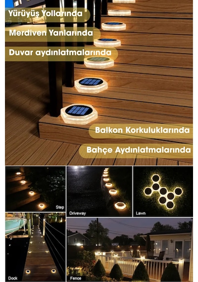 Technojet 4adet Güneş Enerjili 20ledli Premium Kalite Solar Dekoratif Zemin Bahçe Peyzaj Aydınlatma Sarı