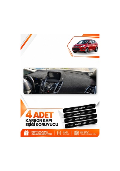 Ford C-max 2010-2014 Double Ekran Uyumlu Torpido Koruma Kılıfı Halısı Örtü - Siyah