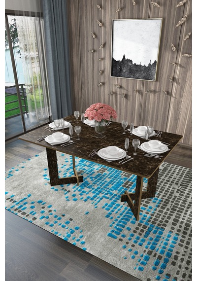 Asra Trend Yemek Masası YM-02 %100 MDF Modern Mutfak Masası Salon Masası Siyah Taş