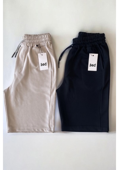 Merve Nur Tekstil Erkek Modal Oysho Kumaş Oversize Kapri Krem - Lacivert
