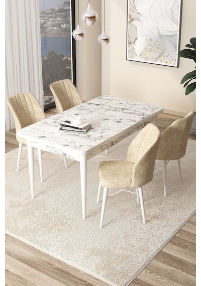 Canisa Concept Arp Serisi 70x110 Sabit Mutfak Masası Takımı Beyaz Mermer Desen Masa 4 Krem Sandalye Masa Beyaz/sandalyeler Krem Canisa Concept Arp Serisi 70x110 Sabit Mutfak Masası Takımı Beyaz Mermer Desen Masa 4 Krem Sandalye Masa Beyaz/sandalyeler Krem