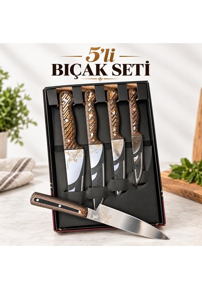 Mio Fiore 5'lİ Dekoratif Paslanmaz Çelik Mutfak Bıçağı Seti Çok Renkli