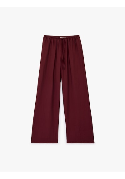 Koton Cepli Beli Bağlamalı Geniş Paça Pantolon Bordo 6sak40145ew