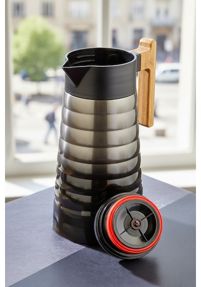 Cooker 2 Litre Çelik Termos Bambu Saplı Siyah Gri