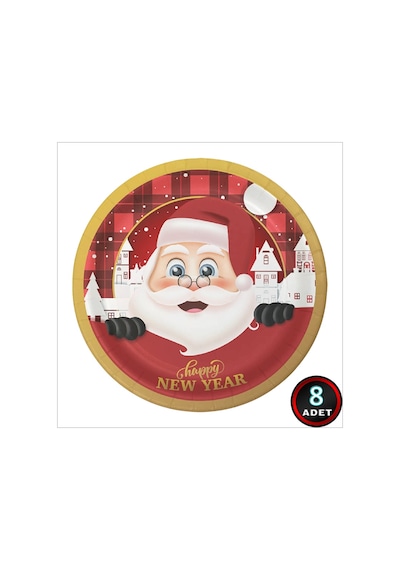 Yılbaşı Noel Baba Karton Tabak - 22cm X 8 Adet