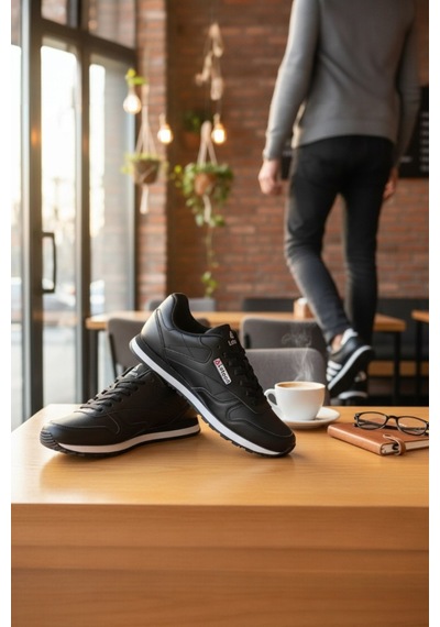 Enoch Klasik Retro Spor Ayakkabı Deri Görünümlü Günlük Sneaker Siyah