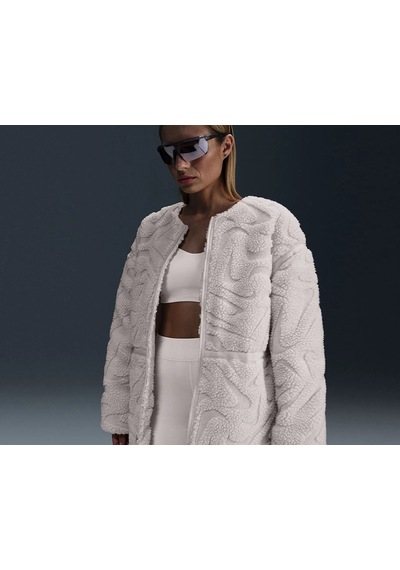 Nike Sportswear Cozy Long-haired All-over Swoosh Logo Lined Loose Full-zip Kadın Ceket-fv8025-104 Krem