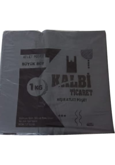 Kalbi Ticaret Siyah Poşet Kalın Büyük Boy 30 x 60 CM 1 KG Hışır Atlet Poşet