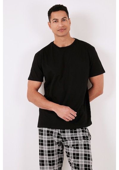 Buratti Ekoseli Pamuklu Regular Fit Kısa Kollu Erkek Pijama Takımı 6572006 Siyah