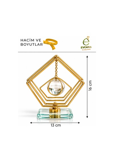 Evonıta Dekoratif Cam Küreli Beşgen Biblo Altın Renk Geometrik Tasarım Kristal Tabanlı Masa Üstü Konsol Salon Dekoru