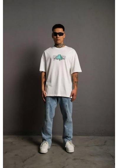 Erkek Sırt Baskılı T-shirt - Beyaz