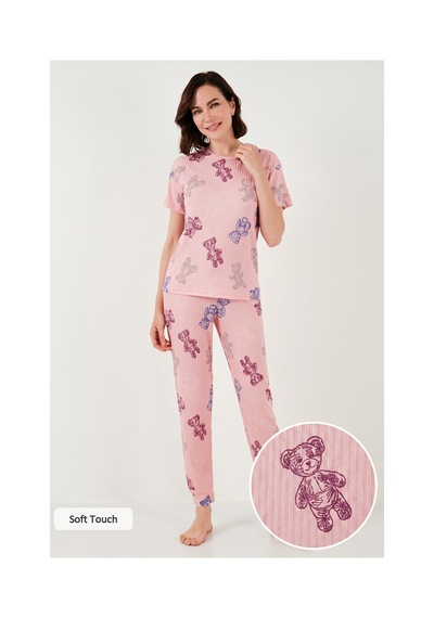 Lela Regular Fit Kısa Kollu Bayan Pijama Takımı 65740104 Pembe