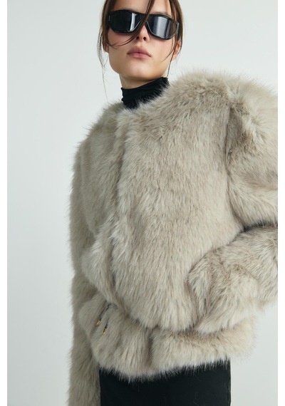Suud Collection Gri Lexi Suni Kürk Ceket