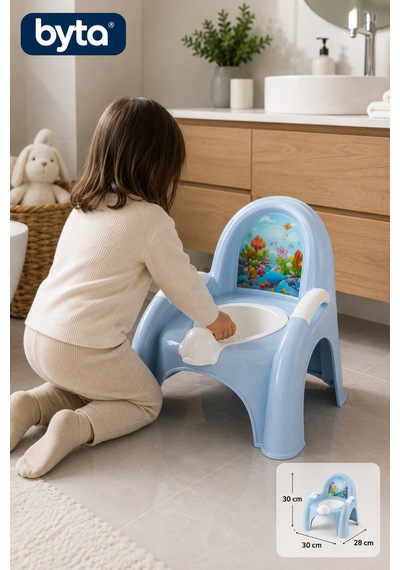 Çocuk Lazımlığı Ergonomik Bebek Tuvalet Eğitim Oturağı Çıkarılabilir Hazneli Mavi 12 Ay+ Mavi