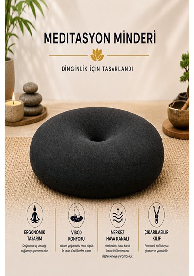 Ergonomik Meditasyon Minderi Yoga Ve Meditasyon İçin Doğru Oturuş, Uzun Süreli Konfor Siyah