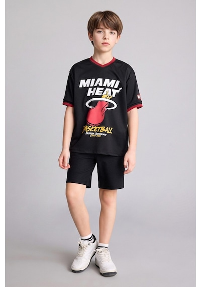 Defacto Nba Mıamı Heat New Regular Fıt V Yaka Mesh Forma Kumaş Kısa Kollu Tişört Erkek Çocuk H2897a826hsbk81 Siyah-bk81