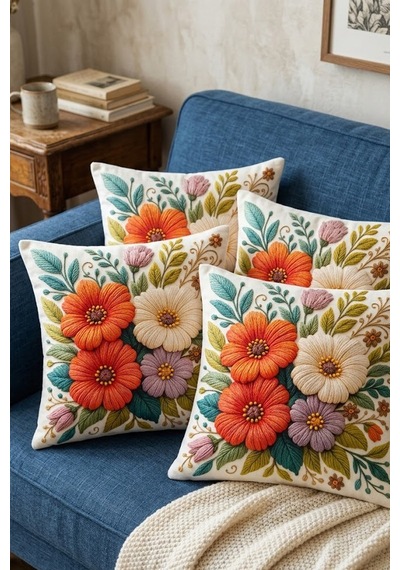 4lü Kırlent Kılıfı, Dijital Baskılı Çift Taraflı Kırlent Kılıfı 45x45cm Diğer