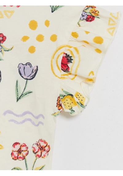 LC Waikiki Lcw Baby Yeşil Fırfırlı Baskılı Kız Bebek 2'li Tulum Lıght Green