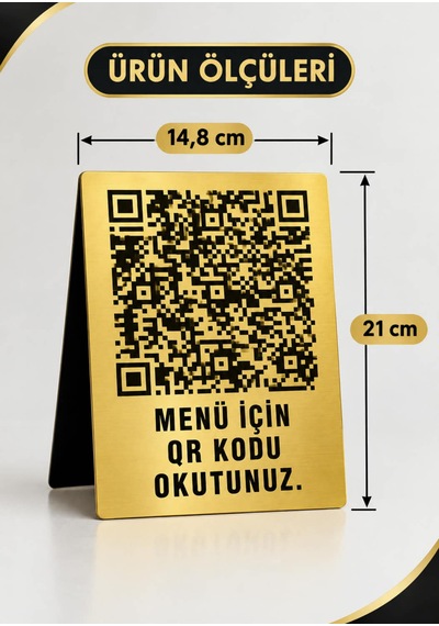 Gold Metal Qr Menü Standı A5 Boyut Siyah Baskılı Restoran & Cafe Menü Tabelası