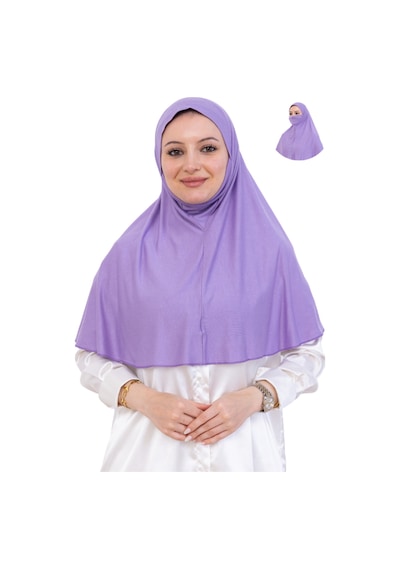 Modish Group Hazır Başörtüsü Pratik İslami Giyim Penye Peçeli Türban Namaz İçin Yumuşak Eşarp Lila