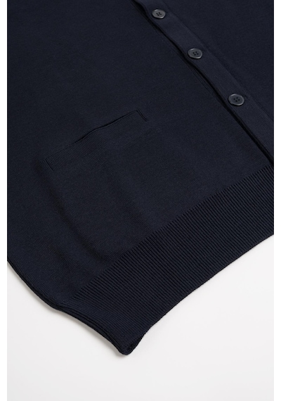 Woolen World Ön Cepli V Yaka Battal Büyük Boy Düğmeli Yünlü Triko Hırka Lacivert
