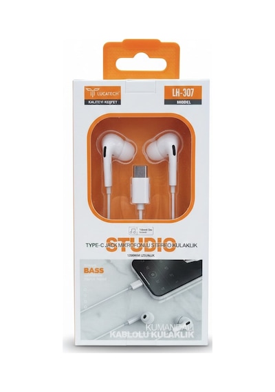 Lucatech Lh-307 Type-c Mikrofonlu Stereo Kulak İçi Kulaklık - Beyaz Lh-307